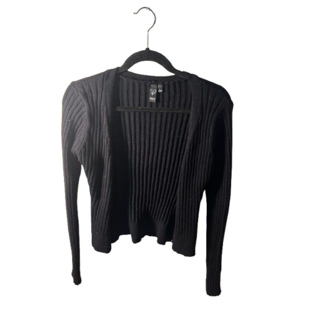 Windsor Black Ribbed Knit Cropped Cardigan